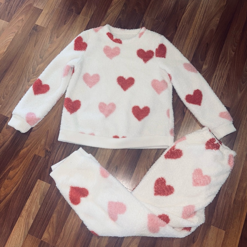 White and Red Heart Print Pajamas Intimates & Sleepwear
